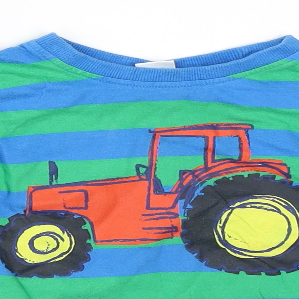 Mini Club Boys Green Striped  Basic T-Shirt Size 18-24 Months  - tractor