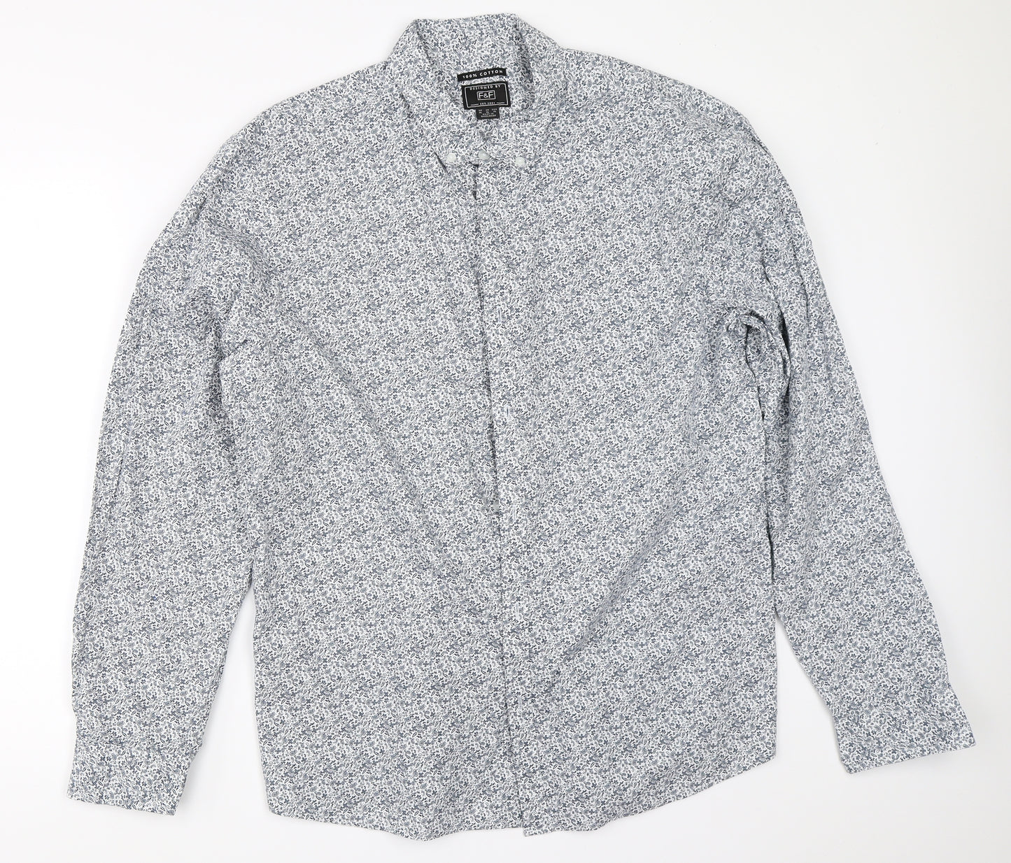 F&F Mens White Paisley   Button-Up Size XL