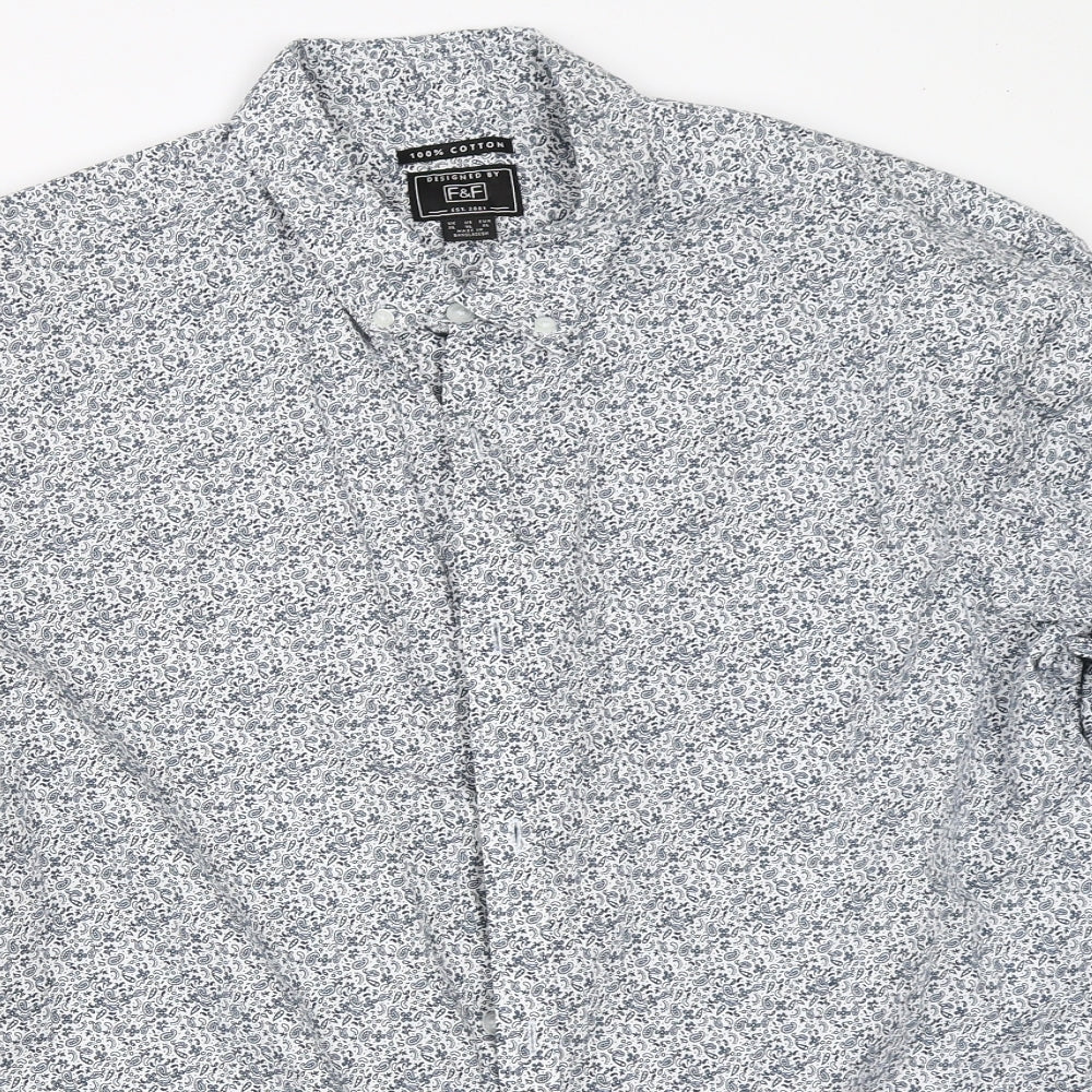 F&F Mens White Paisley   Button-Up Size XL