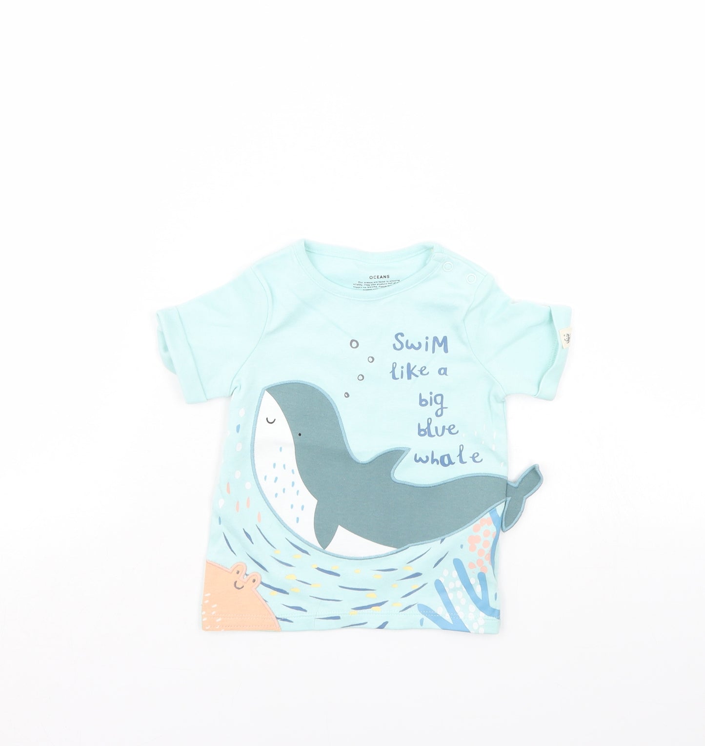 F&F Baby Blue   Basic T-Shirt Size 9-12 Months  - Whale