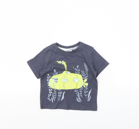 Front view of Tommy Bahama Baby Grey Basic T-Shirt, size 9-12, Months - Submarine