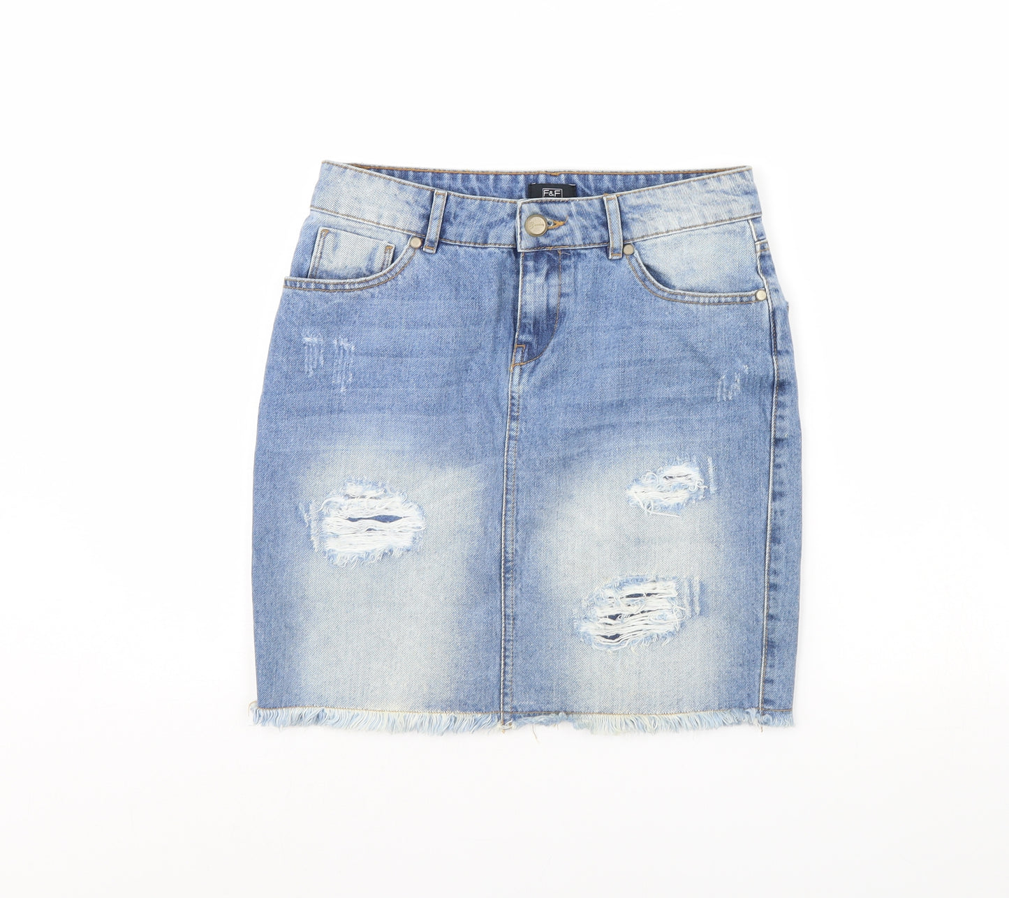 F&F Womens Blue  Denim Mini Skirt Size 6