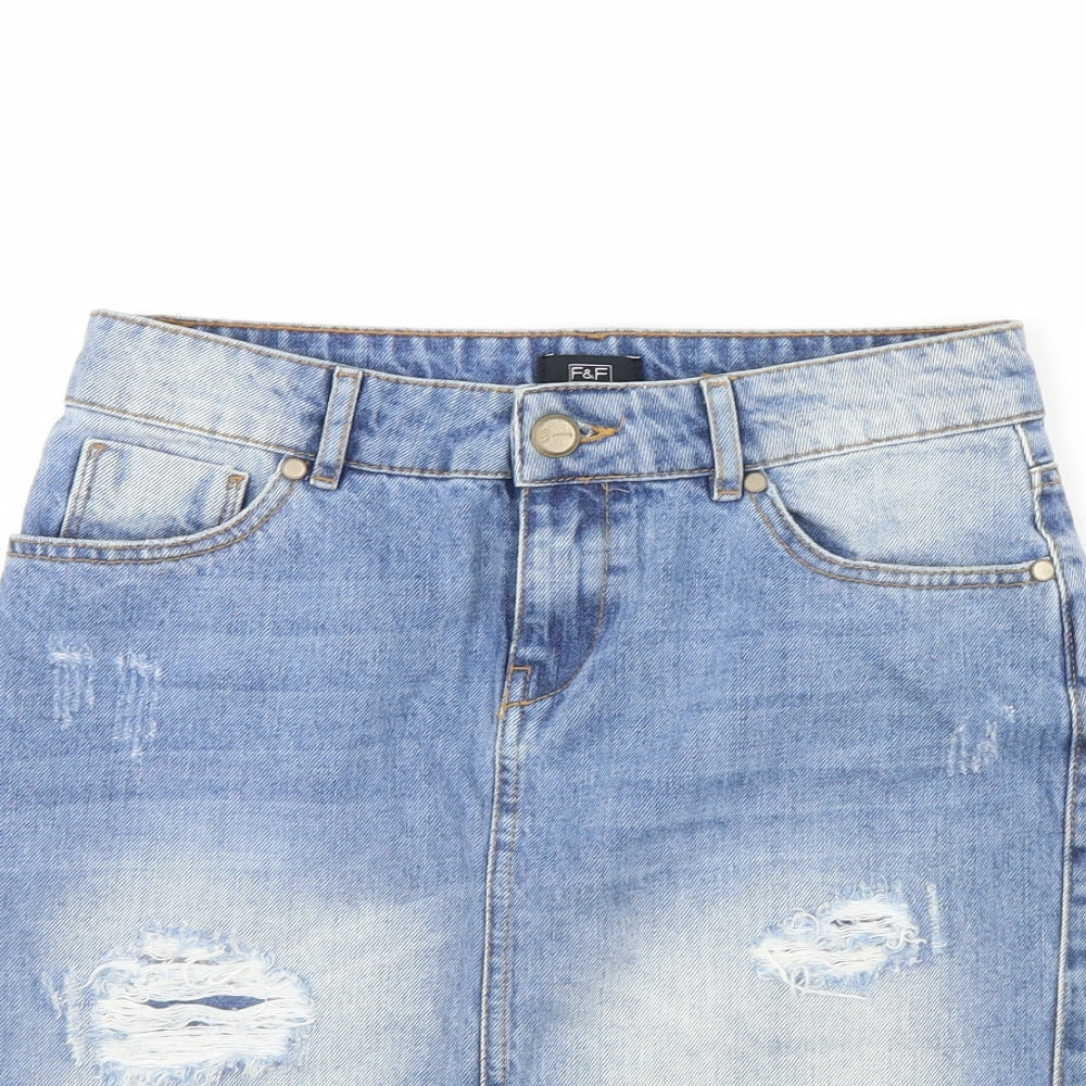 F&F Womens Blue  Denim Mini Skirt Size 6