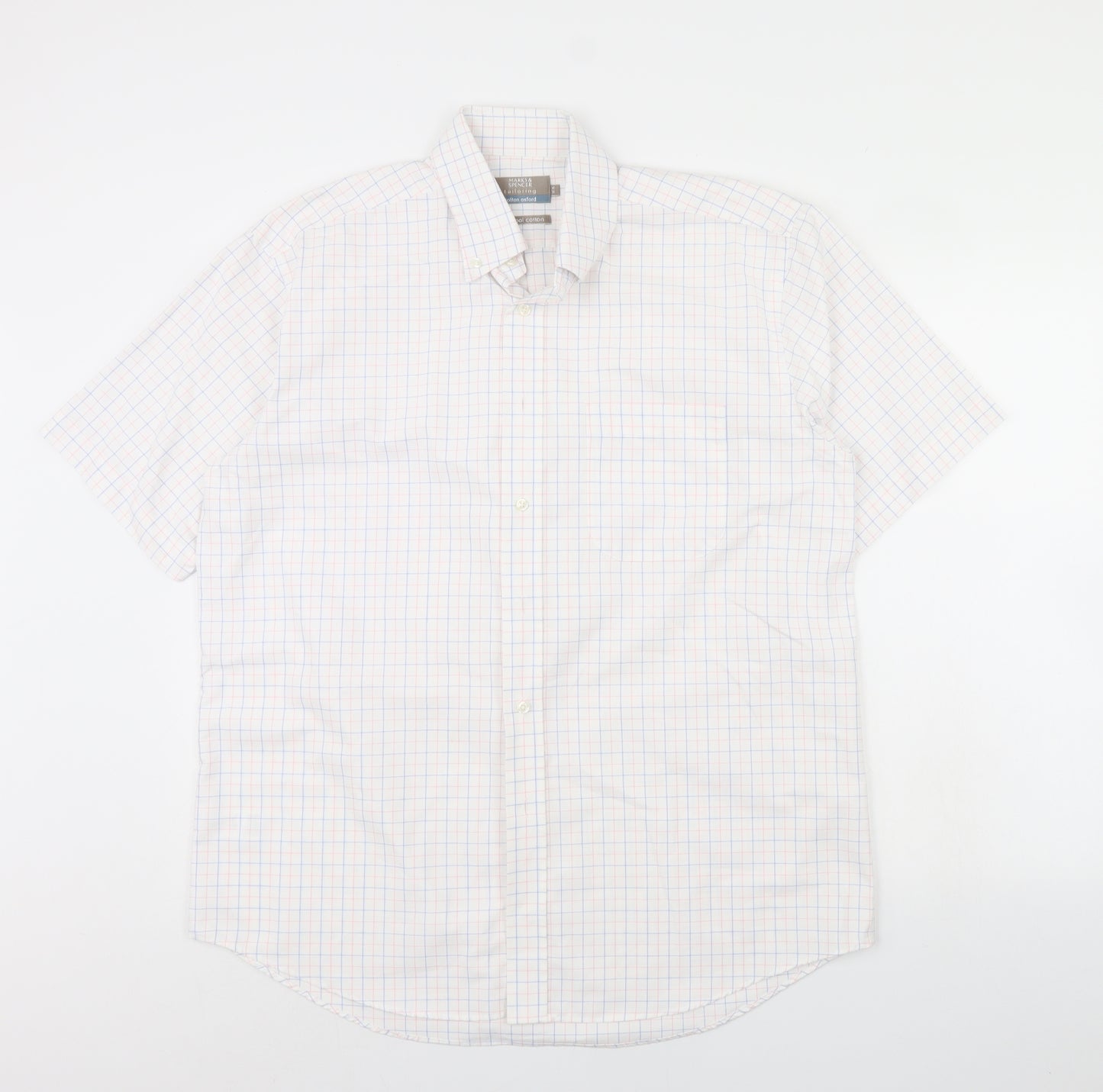 M&S Mens White Check   Dress Shirt Size 16