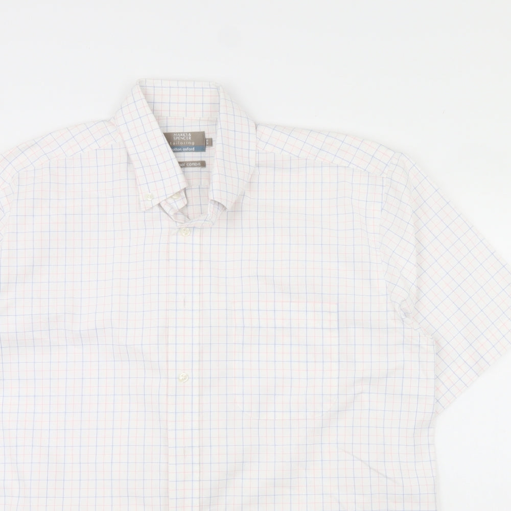 M&S Mens White Check   Dress Shirt Size 16