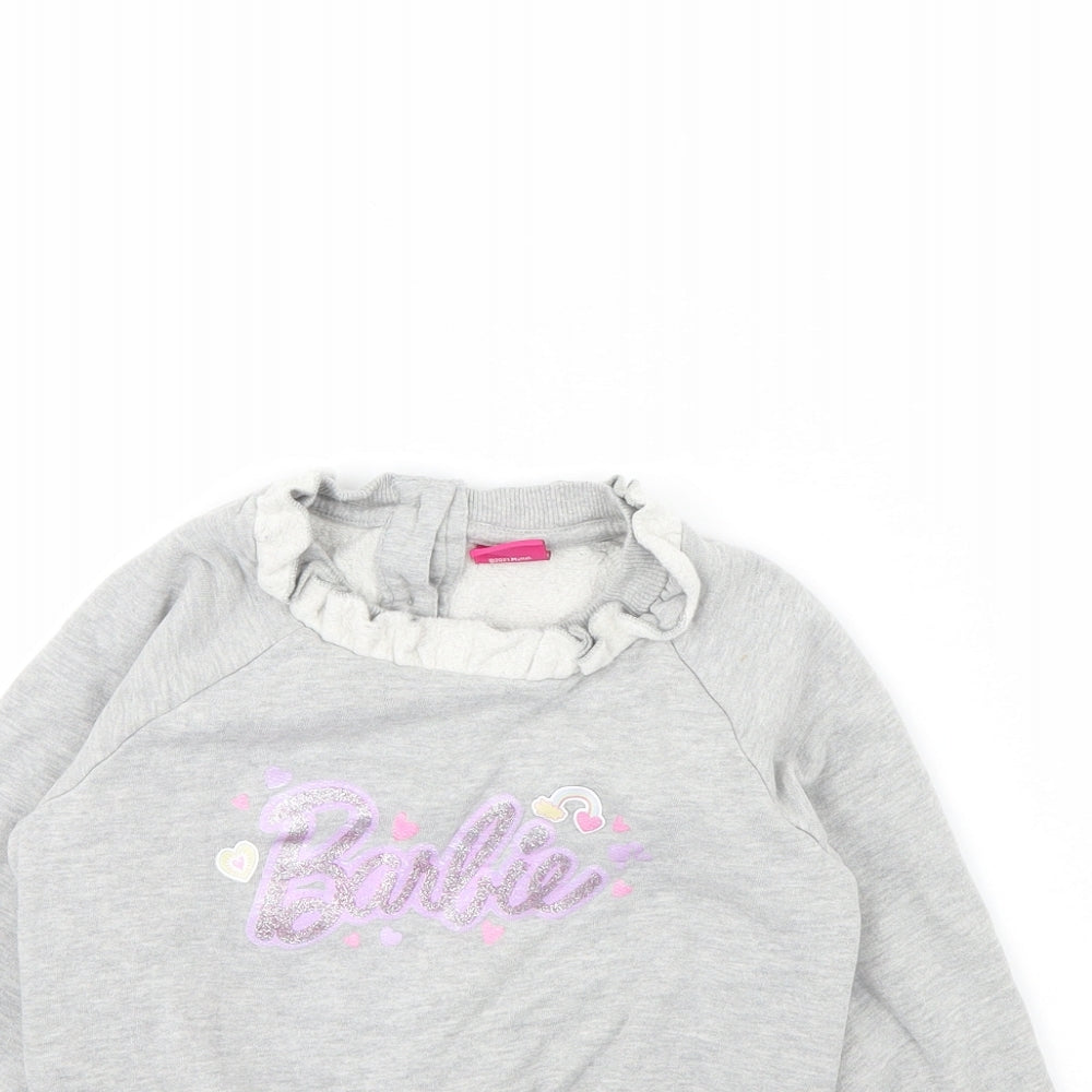 Preworn Girls Grey   Pullover Jumper Size 4 Years  - Barbie