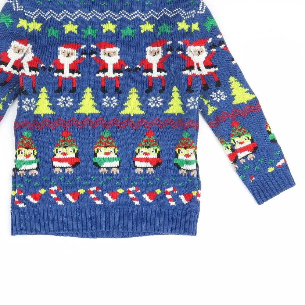Preworn Boys Blue   Pullover Jumper Size 4 Years  - Christmas jumper