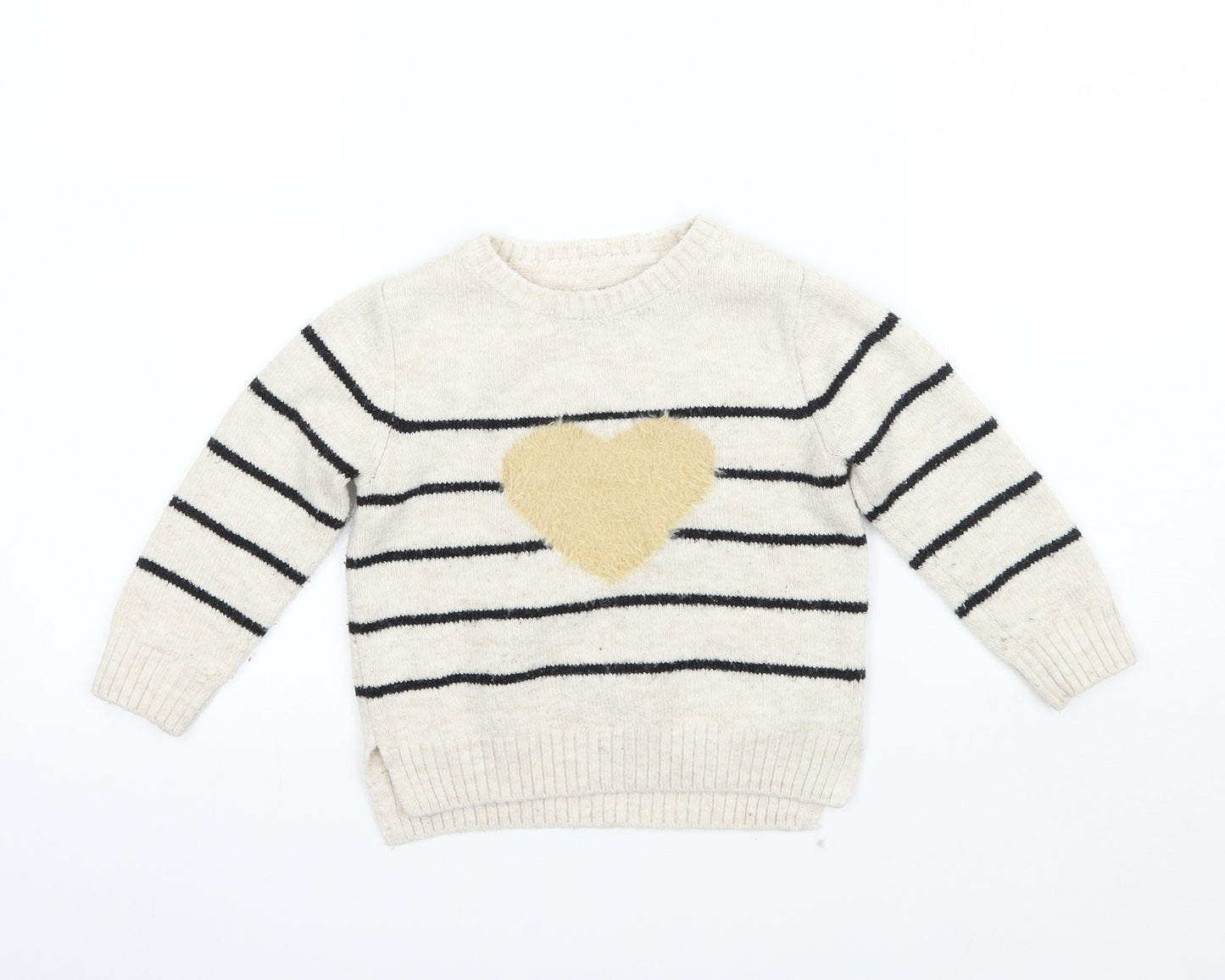 F&F Girls Beige Striped  Pullover Jumper Size 2-3 Years