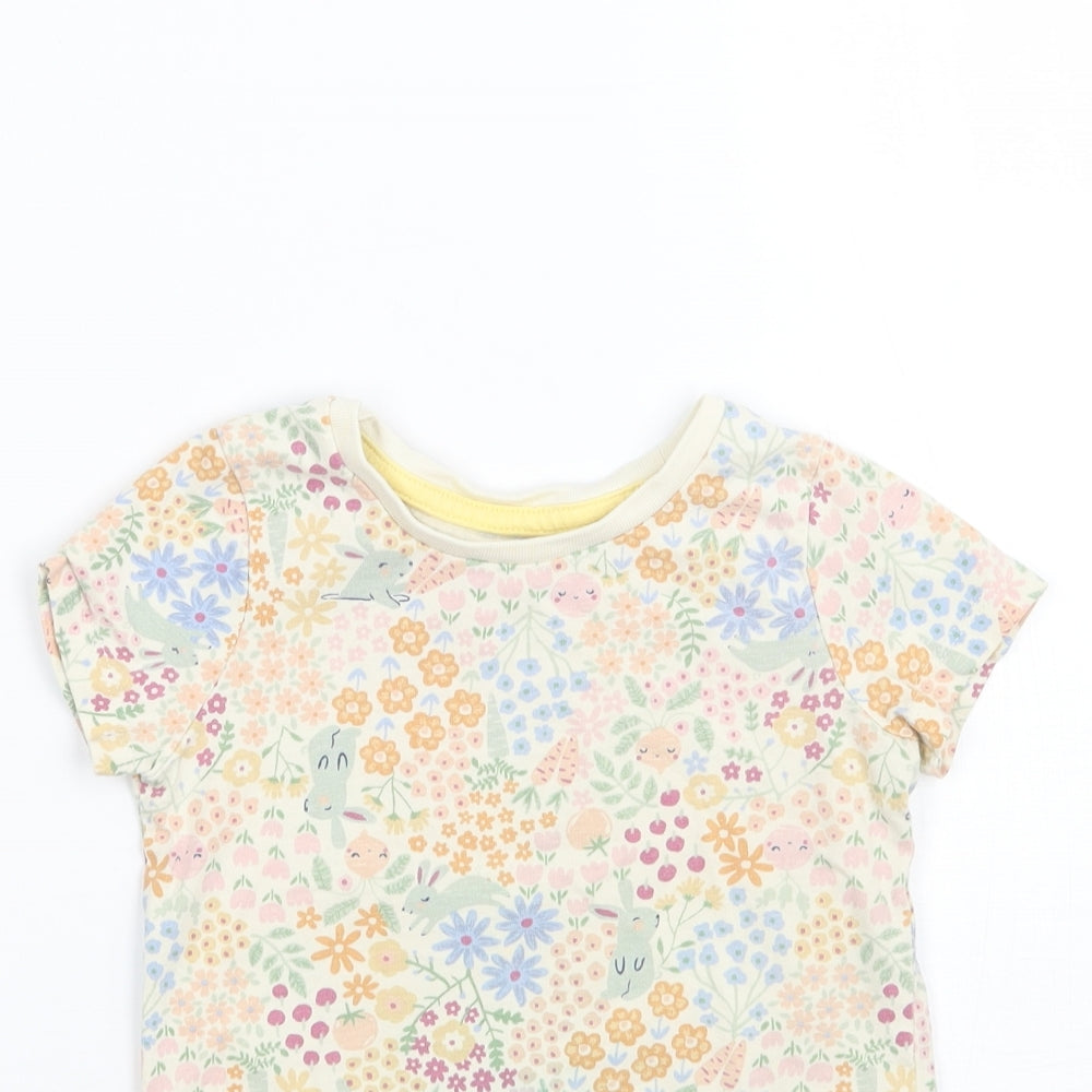 Nutmeg Girls Beige Floral  Basic T-Shirt Size 2-3 Years