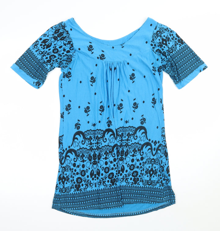 xpose Womens Blue Floral  Basic Blouse Size S
