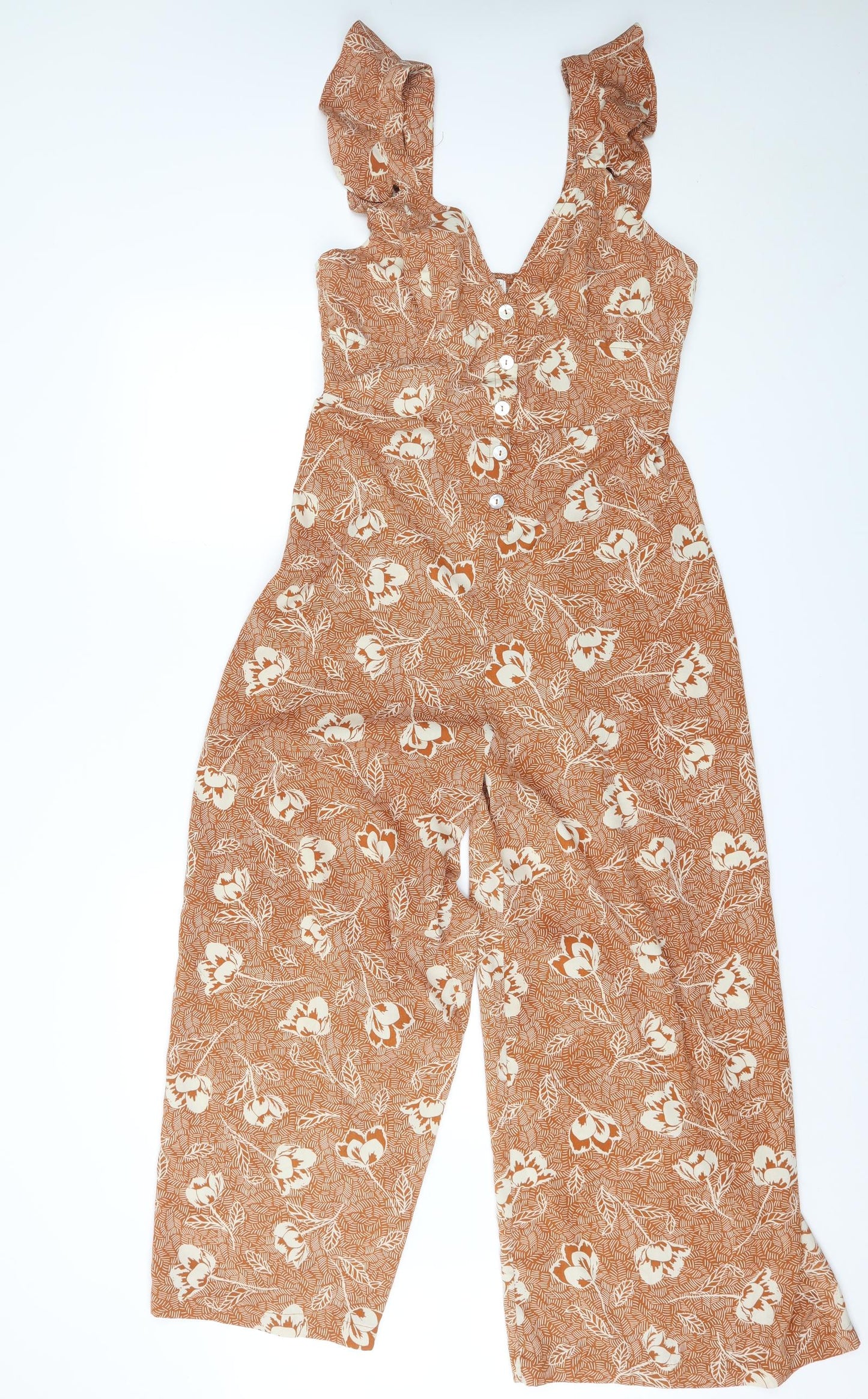 Brave Soul Womens Orange Floral  Jumpsuit One-Piece Size M L26 in