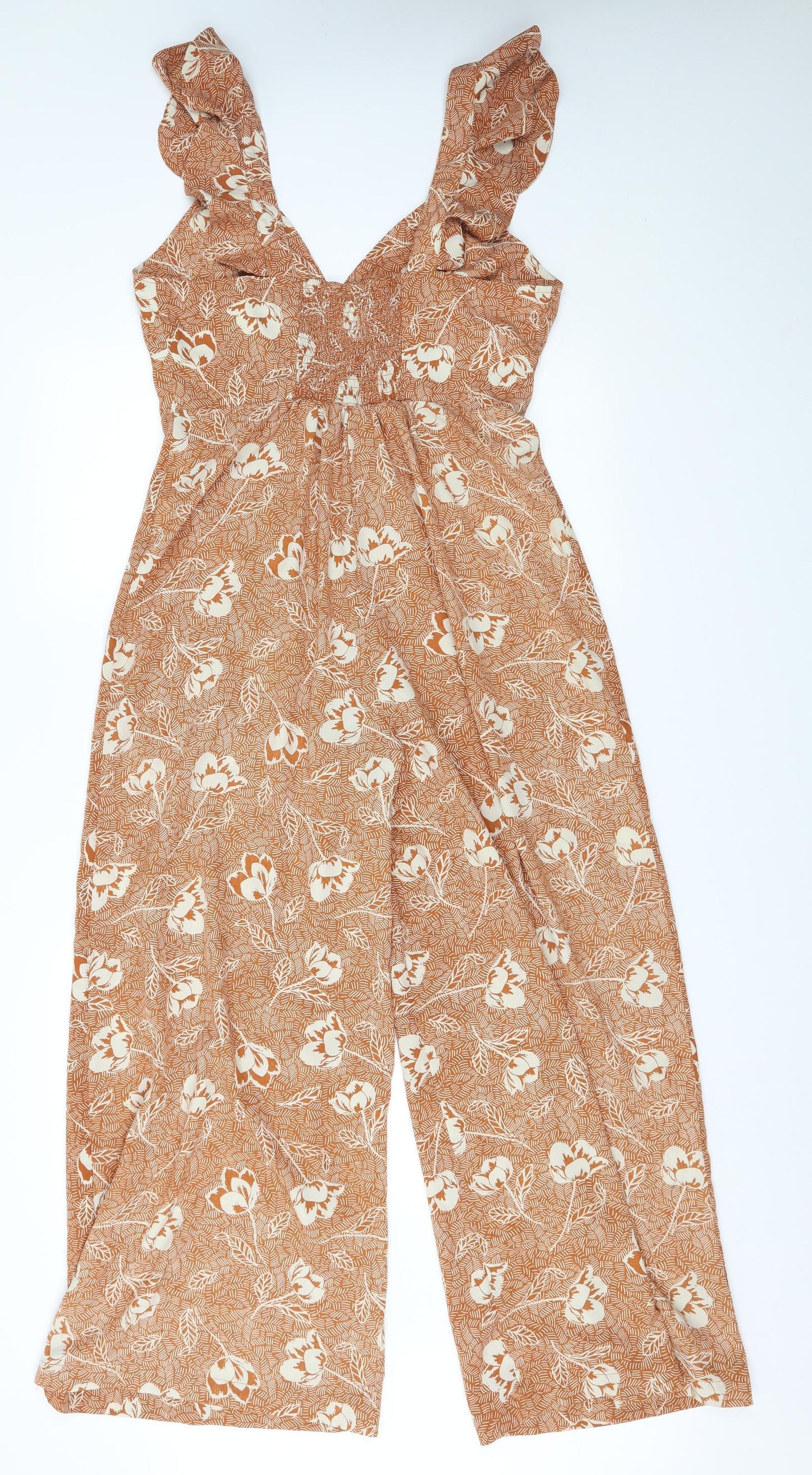 Brave Soul Womens Orange Floral  Jumpsuit One-Piece Size M L26 in