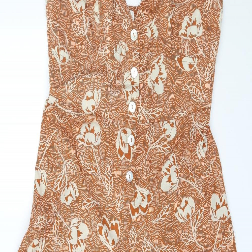 Brave Soul Womens Orange Floral  Jumpsuit One-Piece Size M L26 in