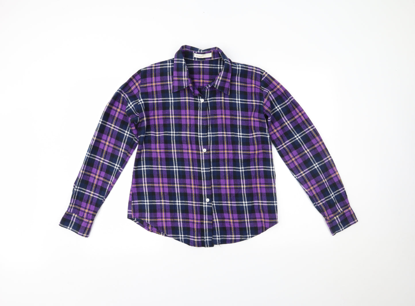 yafenglin Womens Purple Plaid  Basic Button-Up Size XL
