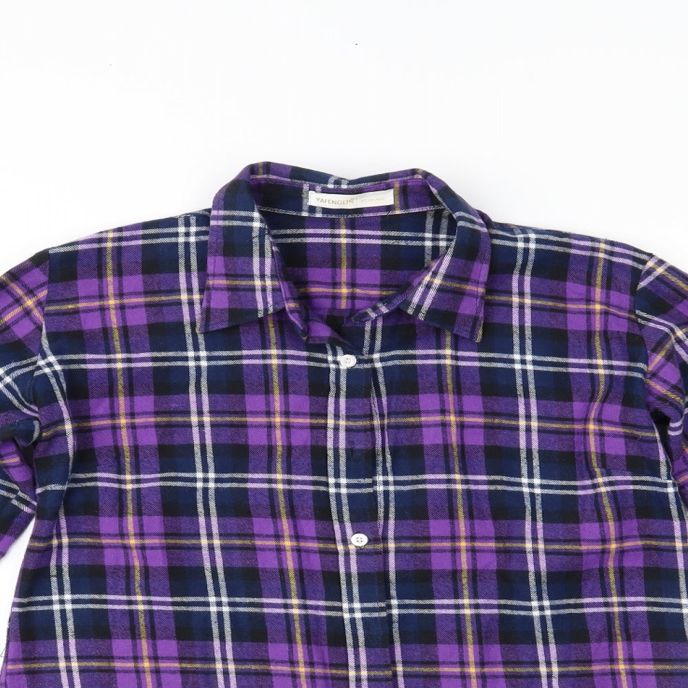 yafenglin Womens Purple Plaid  Basic Button-Up Size XL