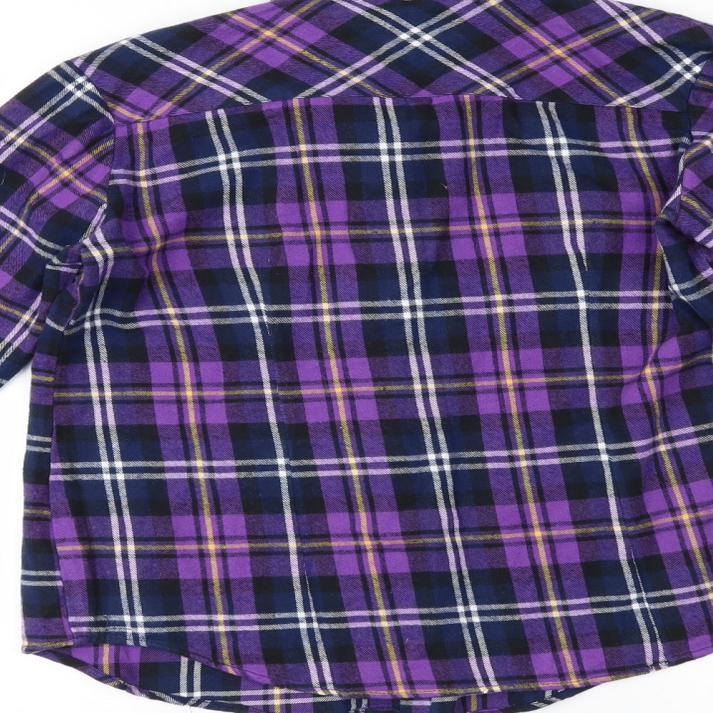 yafenglin Womens Purple Plaid  Basic Button-Up Size XL
