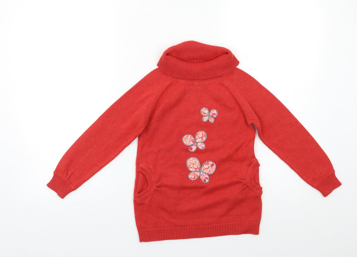 Vertbaudet Girls Red Pullover Jumper Size 5 Years - Butterflies