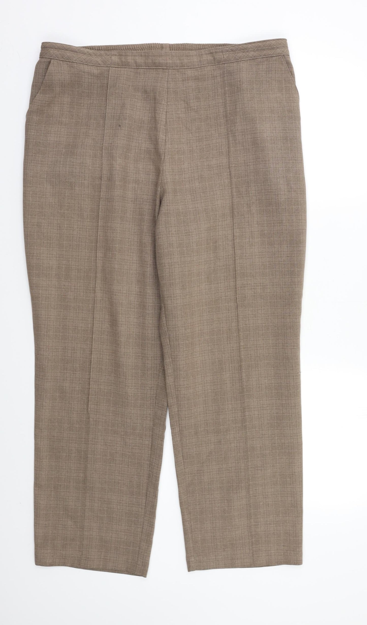 M&S Womens Beige Check  Trousers  Size 16 L25 in