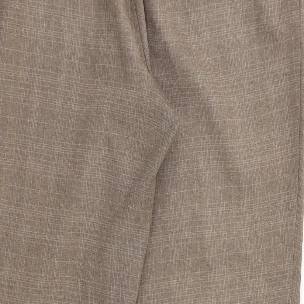 M&S Womens Beige Check  Trousers  Size 16 L25 in