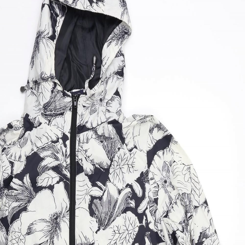 M&S Womens White Floral  Rain Coat Coat Size S