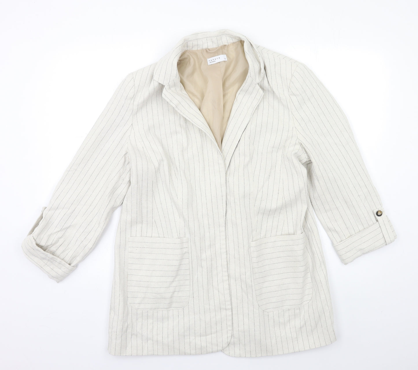 Papaya Womens White Striped Canvas Jacket Blazer Size 18