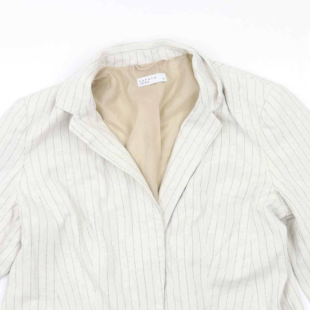 Papaya Womens White Striped Canvas Jacket Blazer Size 18
