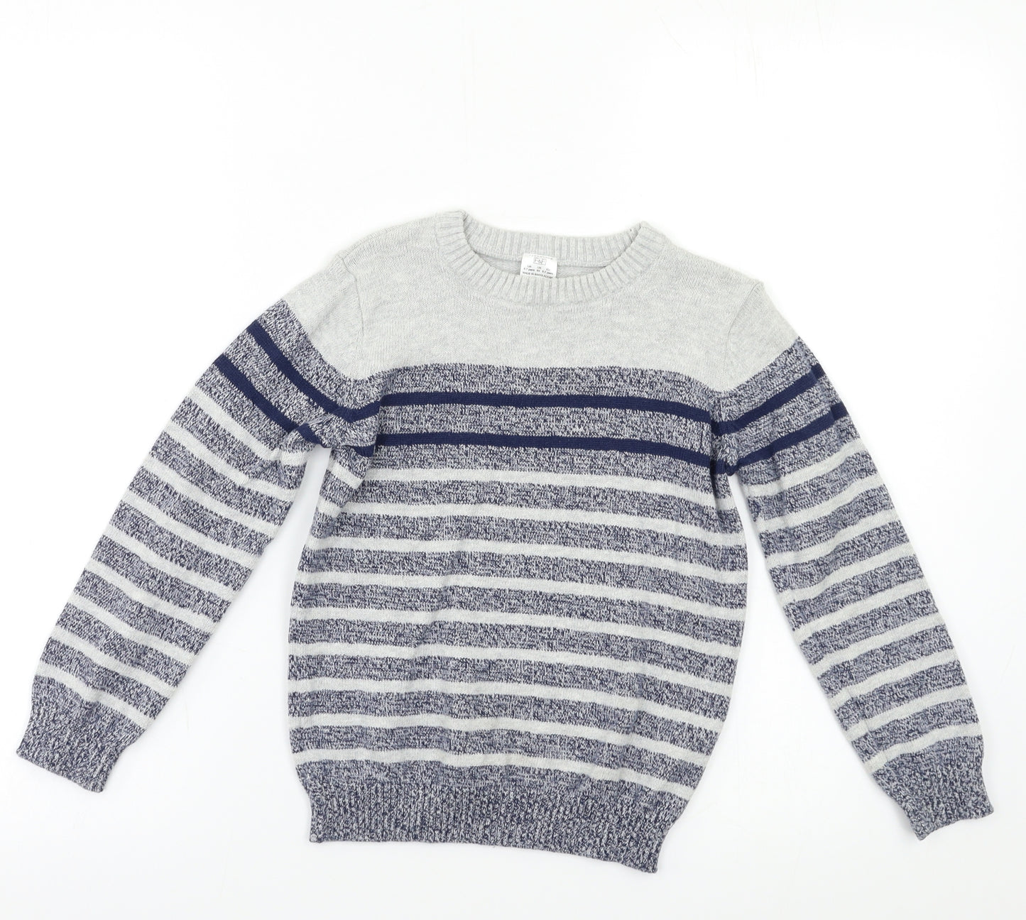 F&F Boys Blue Striped  Pullover Jumper Size 7-8 Years
