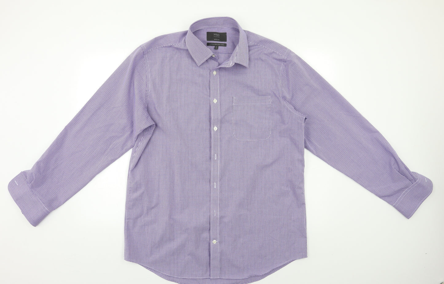 M&S Mens Blue Check   Dress Shirt Size 16