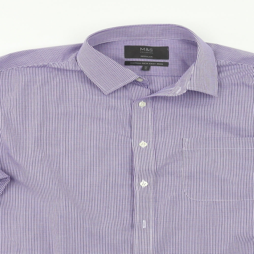 M&S Mens Blue Check   Dress Shirt Size 16