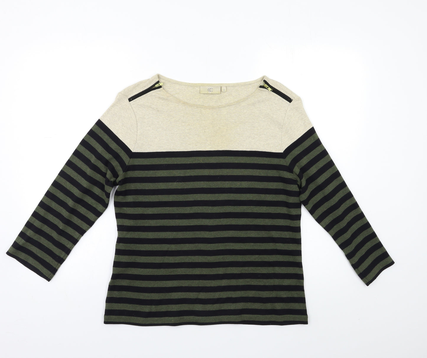 CC Womens Green Striped  Pullover Jumper Size M