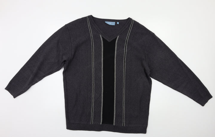 Greenwoods Mens Grey Striped Pullover Jumper Size L