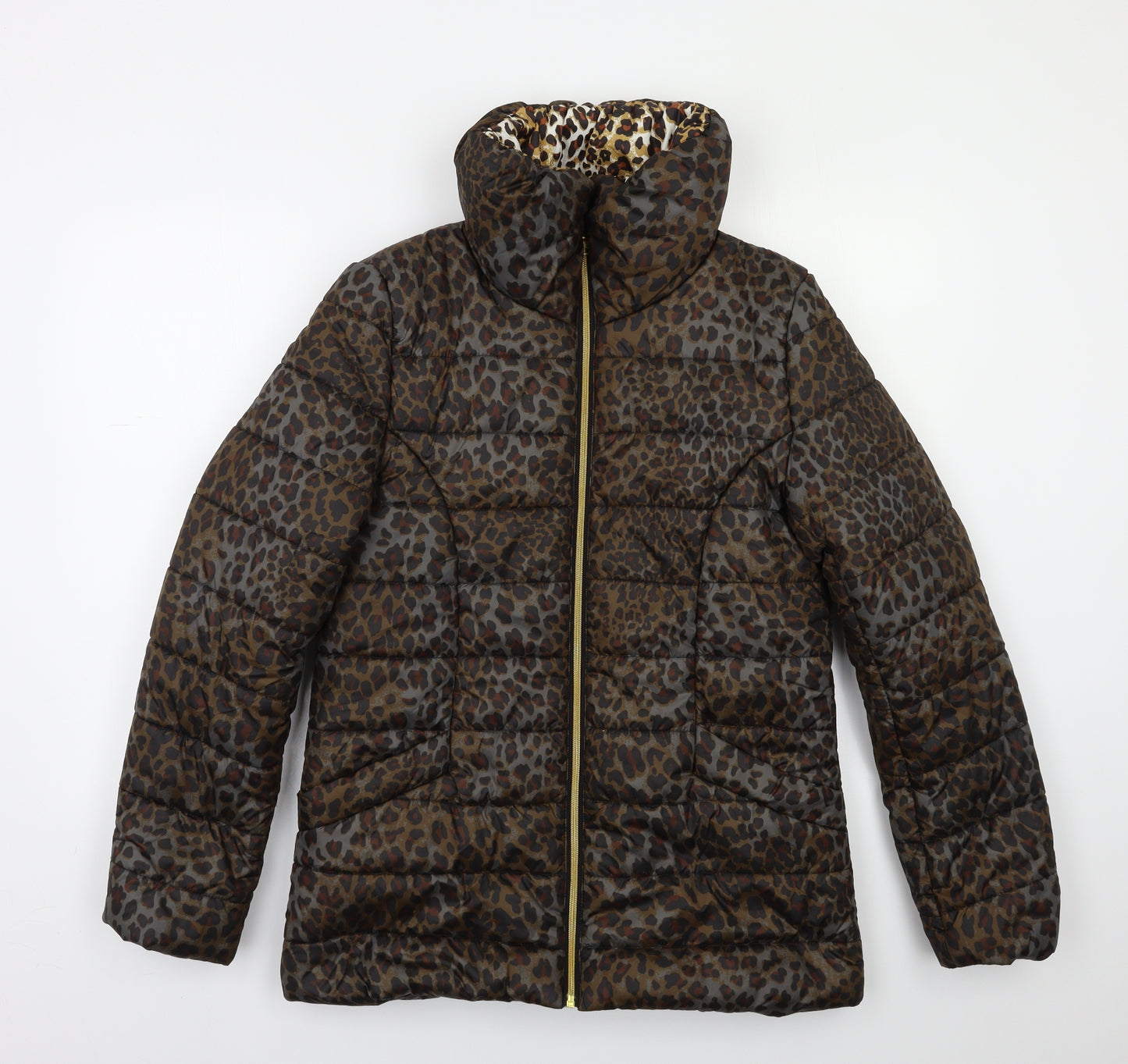 Avon Womens Brown Animal Print  Puffer Jacket Jacket Size 8