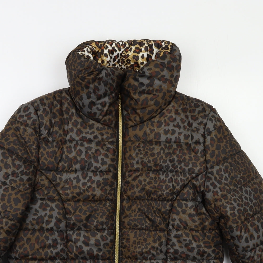 Avon Womens Brown Animal Print  Puffer Jacket Jacket Size 8