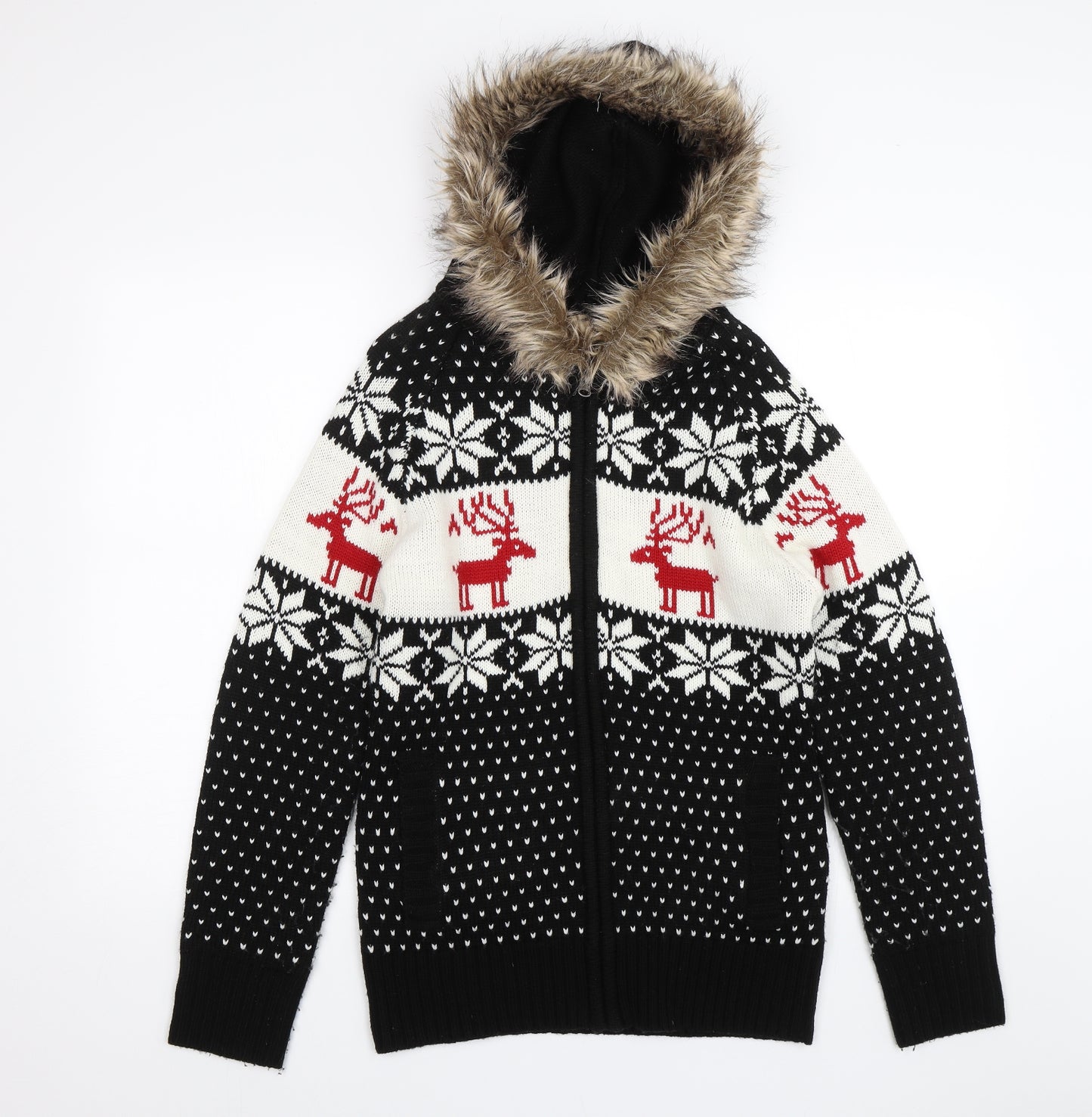 Atmosphere Womens Black Fair Isle  Full Zip Hoodie Size 14