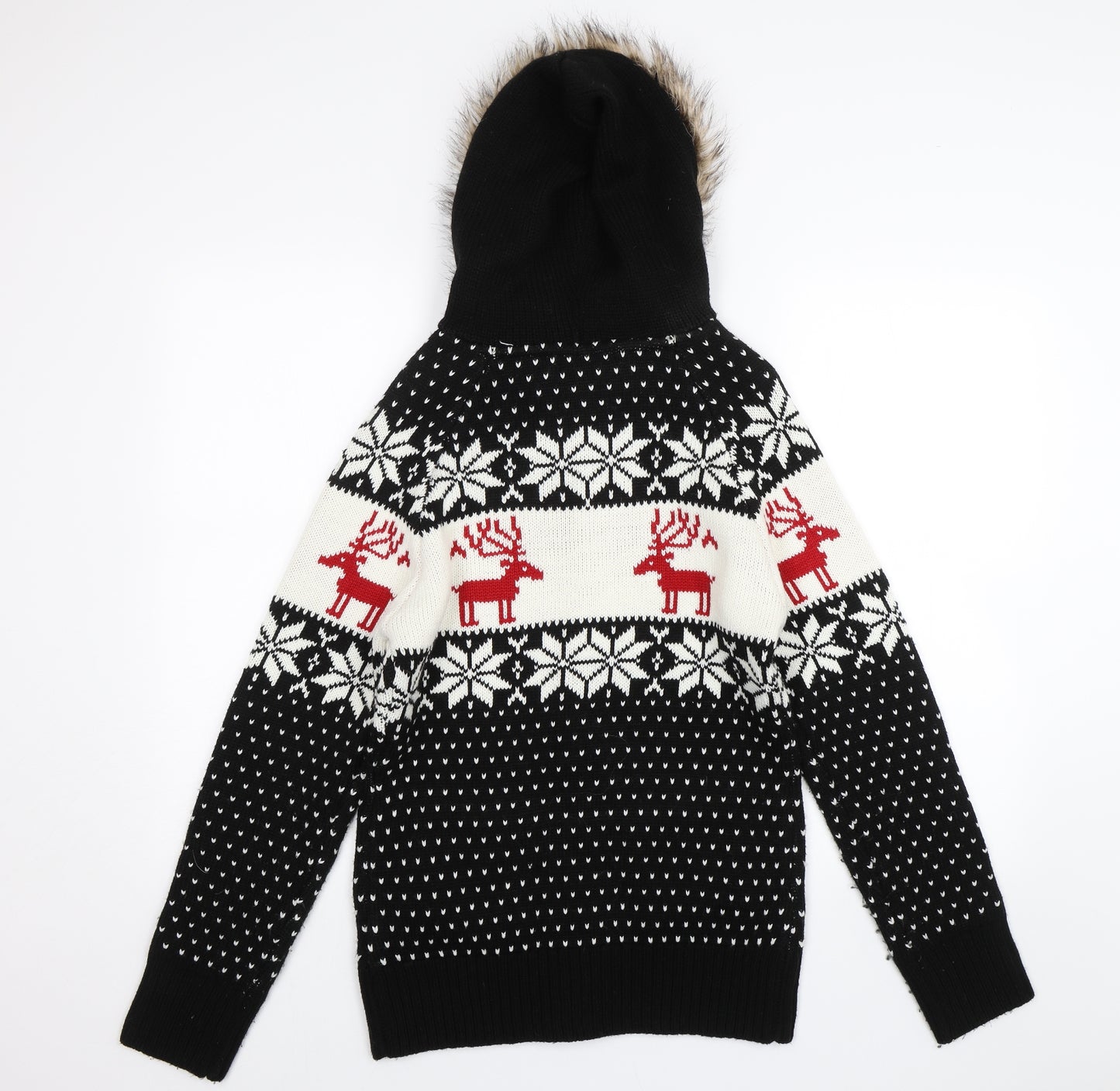 Atmosphere Womens Black Fair Isle  Full Zip Hoodie Size 14