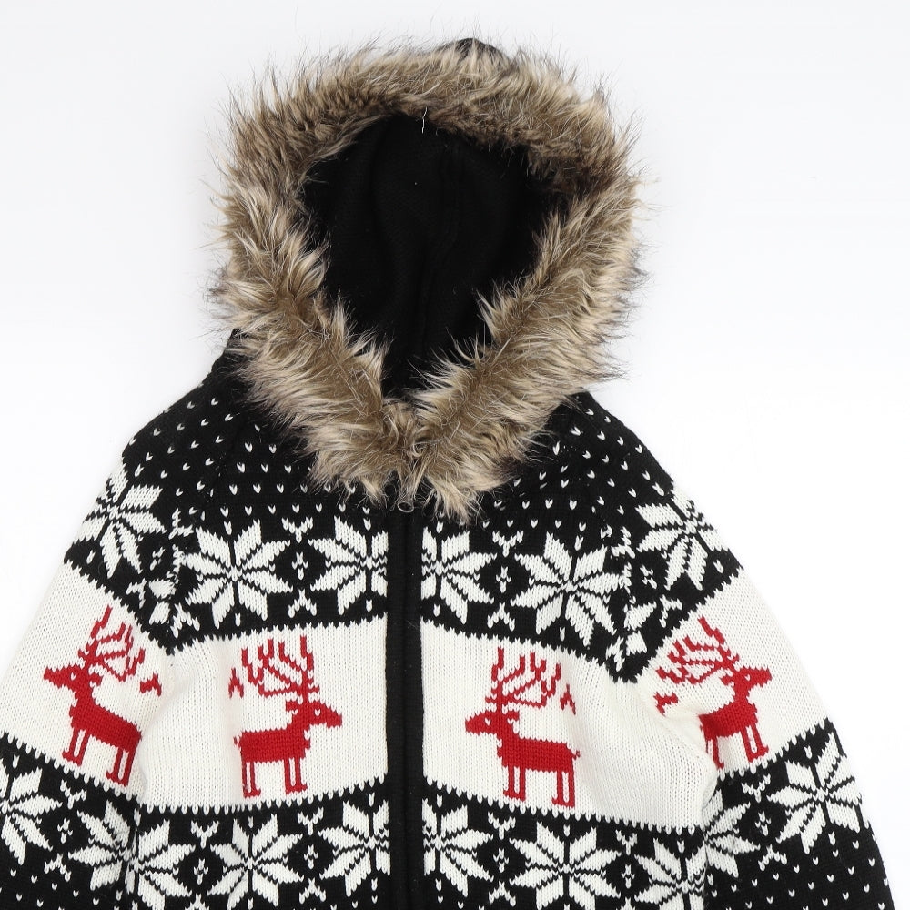 Atmosphere Womens Black Fair Isle  Full Zip Hoodie Size 14
