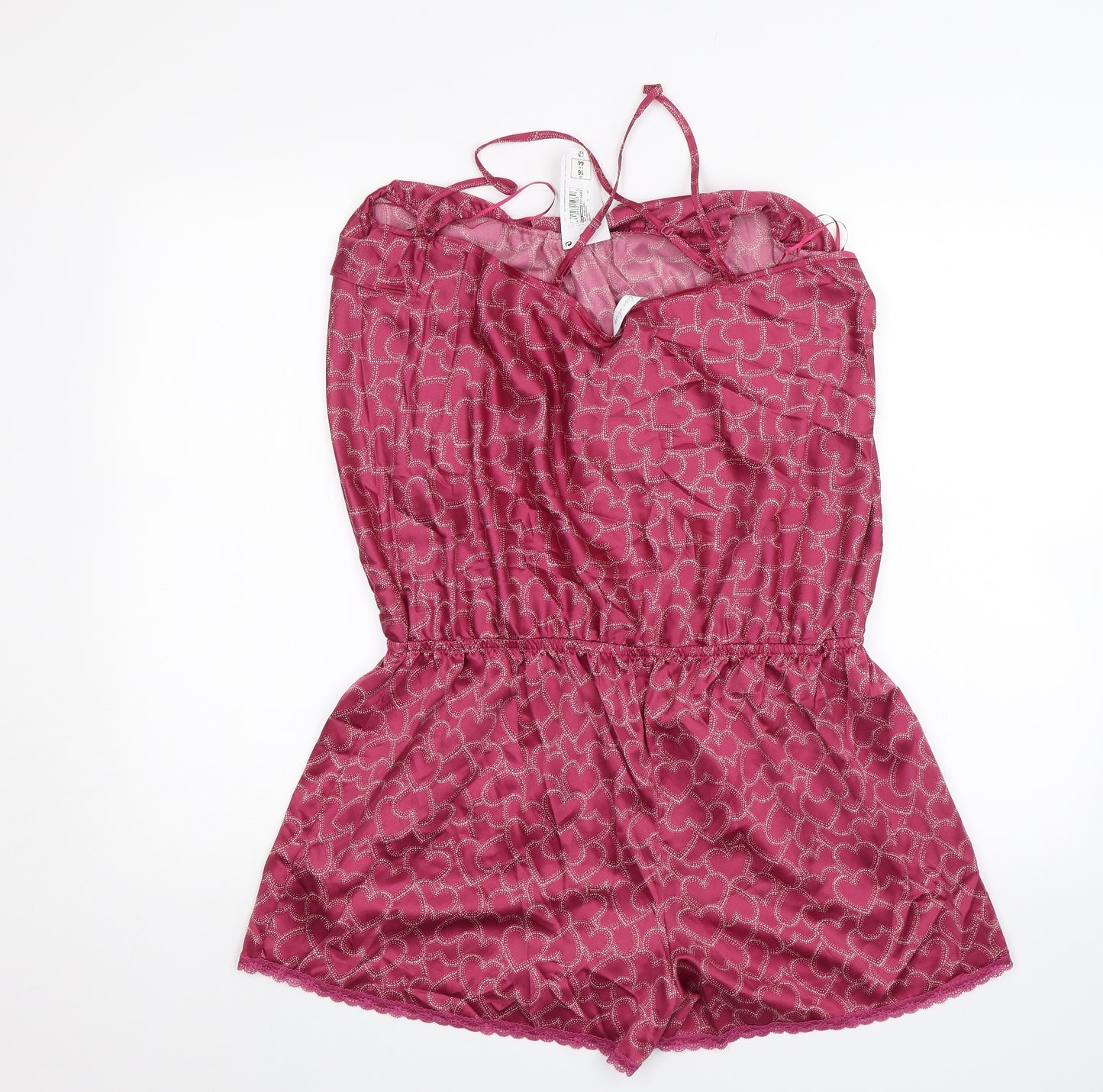 M&S Womens Pink Solid  Top One Piece Size 16  - Hearts