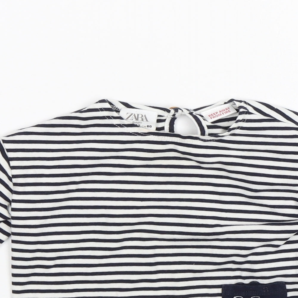 Zara Baby Blue Striped  Basic T-Shirt Size 9-12 Months