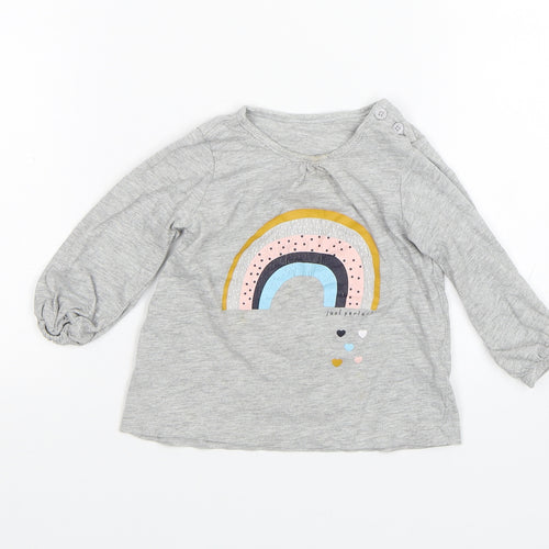 Matalan Baby Grey   Basic T-Shirt Size 9-12 Months  - Rainbow