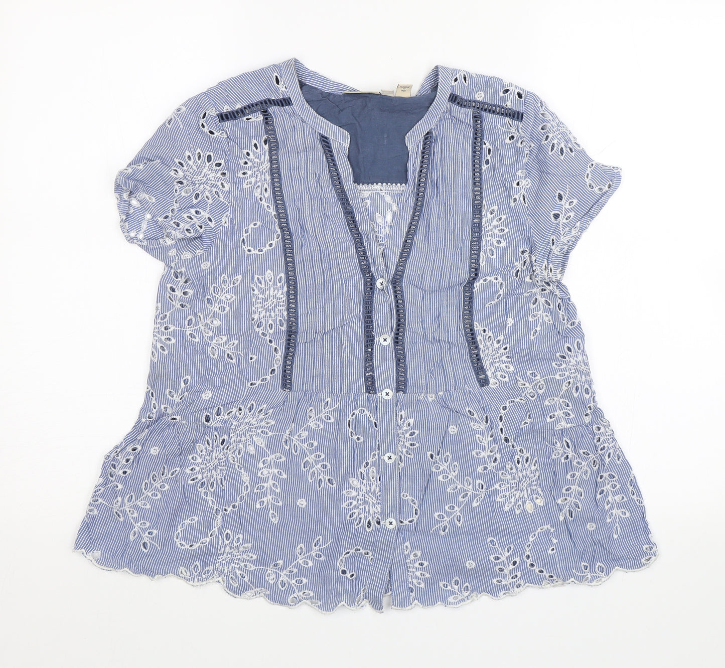 Holding Horses Womens Blue Floral  Basic Blouse Size 8