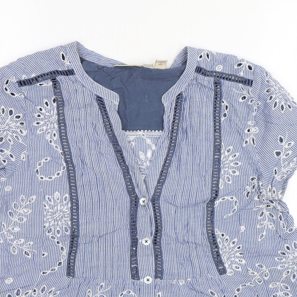 Holding Horses Womens Blue Floral  Basic Blouse Size 8