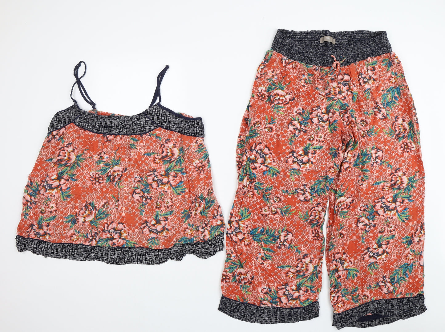 M&S Womens Orange Floral  Top Pyjama Set Size 16