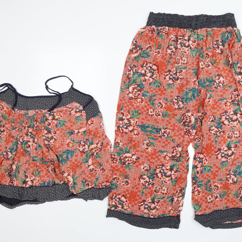 M&S Womens Orange Floral  Top Pyjama Set Size 16