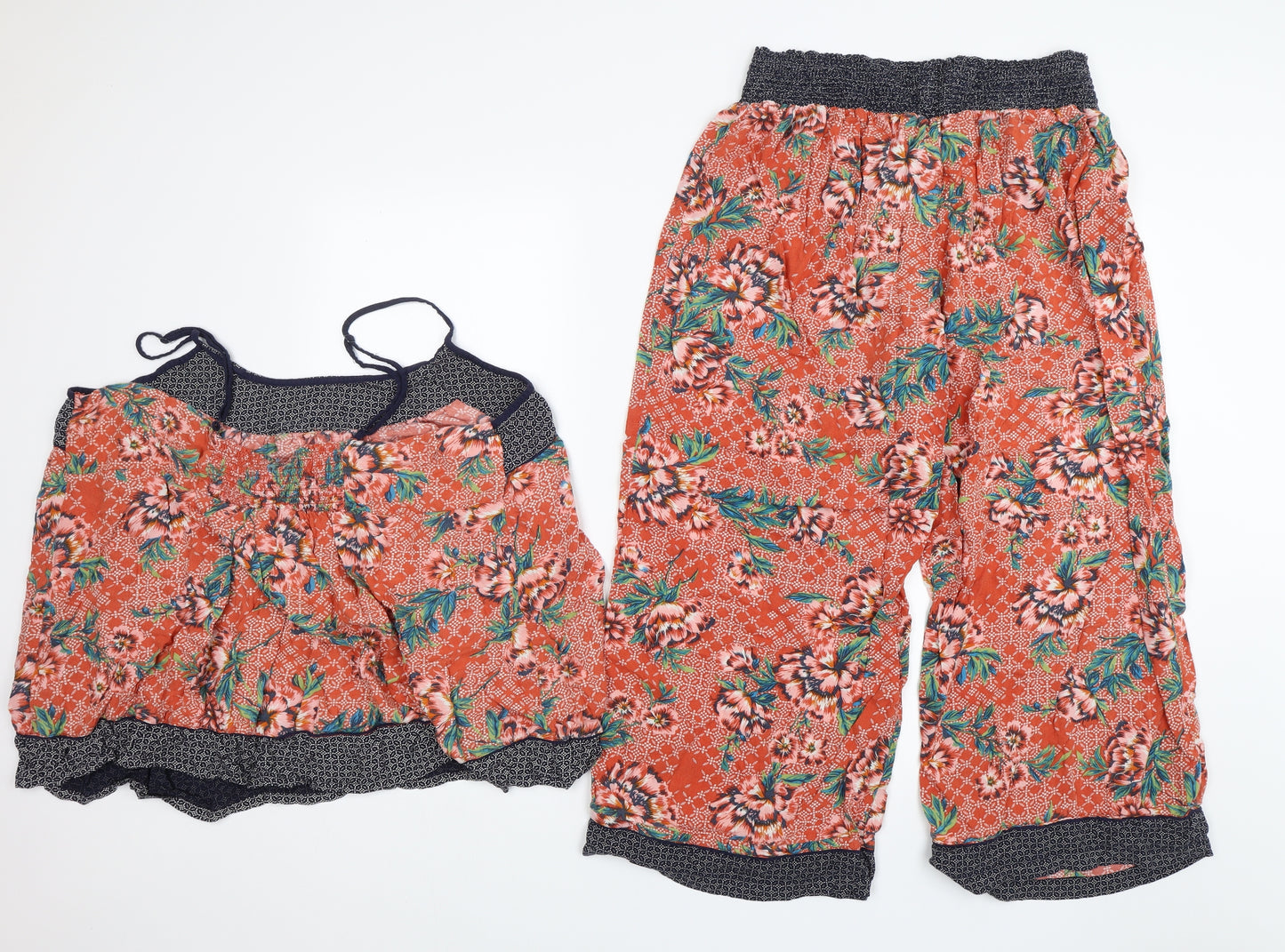 M&S Womens Orange Floral  Top Pyjama Set Size 16