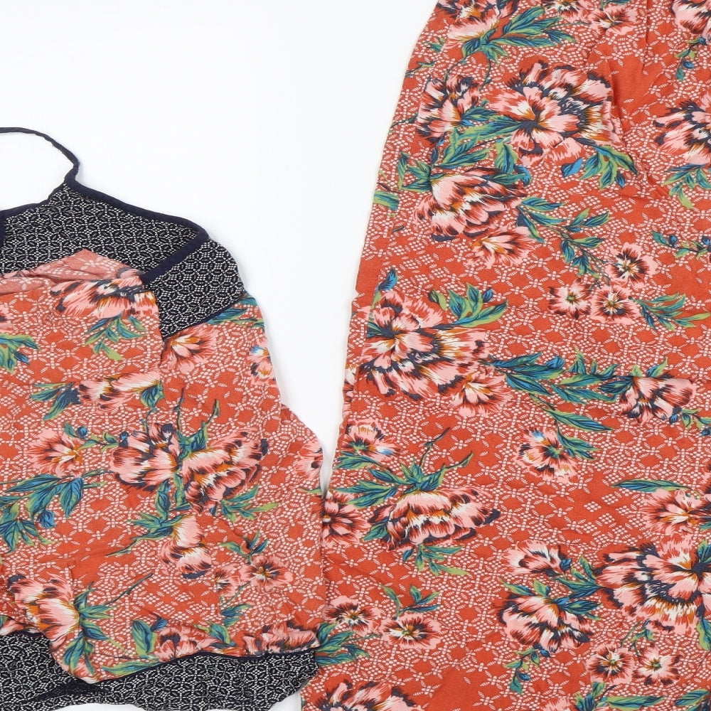 M&S Womens Orange Floral  Top Pyjama Set Size 16
