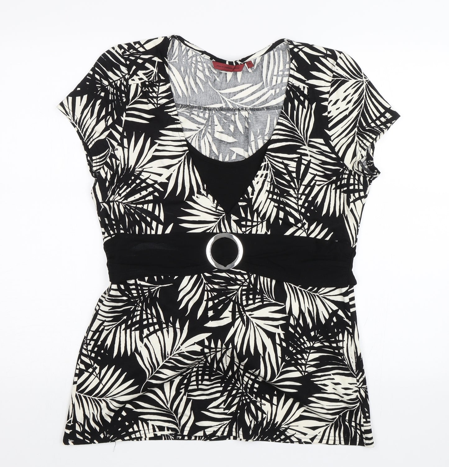 John Richmond Womens Black Floral  Basic Blouse Size 16