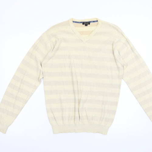 Stark Mens Beige Striped Knit Pullover Jumper Size S
