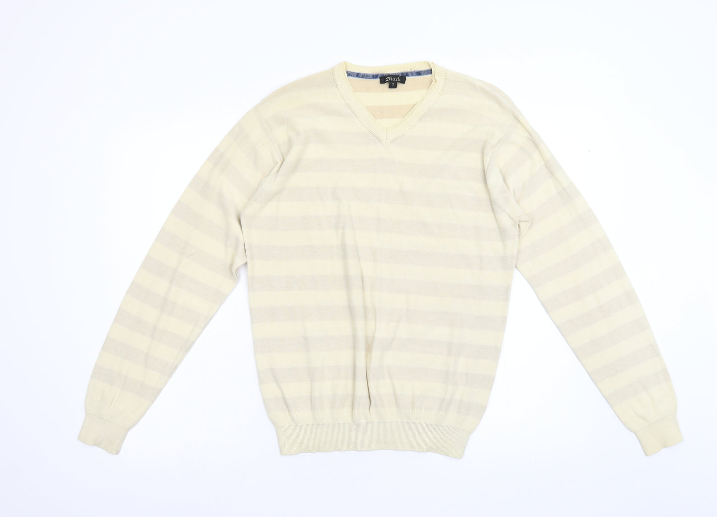Stark Mens Beige Striped Knit Pullover Jumper Size S