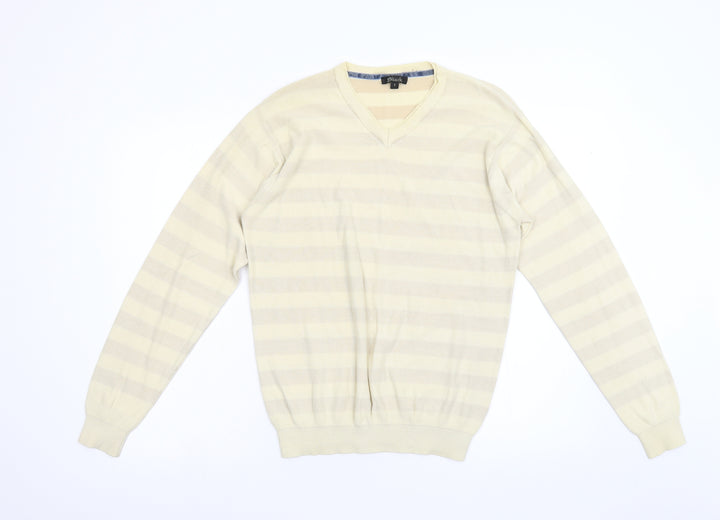 Stark Mens Beige Striped Knit Pullover Jumper Size S
