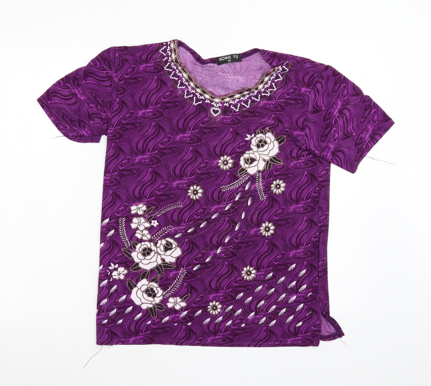 Hong Yu Womens Purple Floral  Basic Blouse Size M